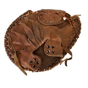 Vintage Leather Baseball Catchers Mitt Glove Made In Jamaica